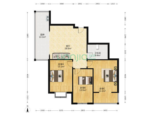 嘉苑小区 3室1厅1卫 132平方
