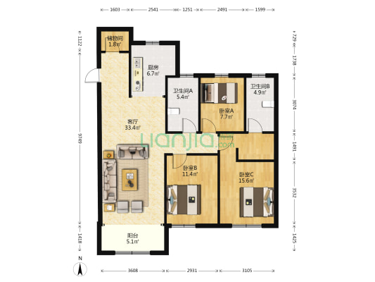 华润置地·熙云府 3室1厅2卫 128平方