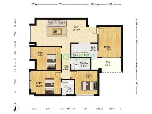 戛纳湾金棕榈 3室1厅2卫 93平方
