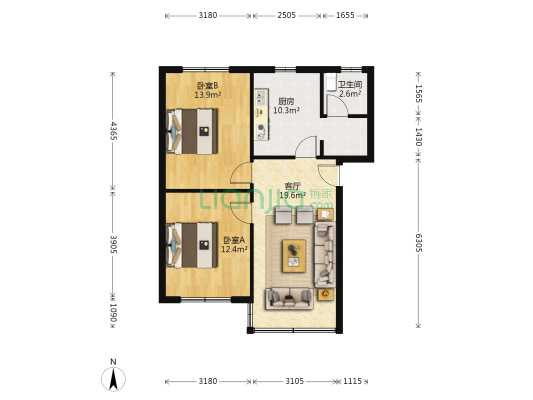 174小区 2室1厅1卫 68平方