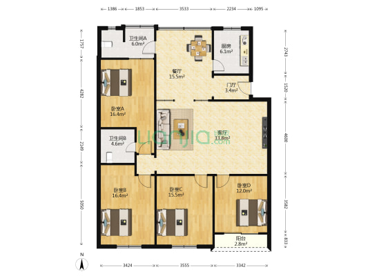 源源小区240号 4室2厅2卫 157平方