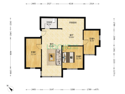华中社区 3室2厅1卫 52平方