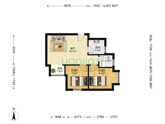 湖边花园B区西区 2室1厅1卫 59平方