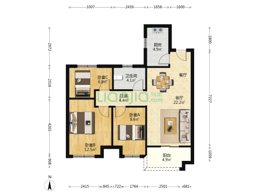华地·紫御府 3室1厅1卫 93平方