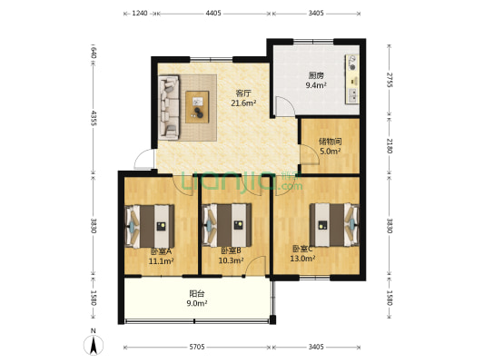 新村社区果品公司家属院 3室1厅0卫 91平方