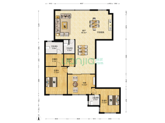 保利天禧三期海纳 3室1厅3卫 183平方
