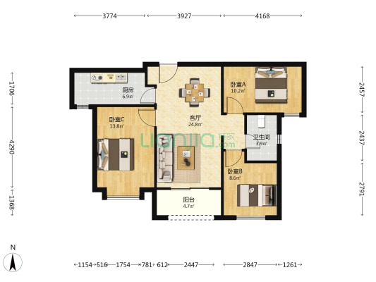璟宸尊域府 3室1厅1卫 100平方