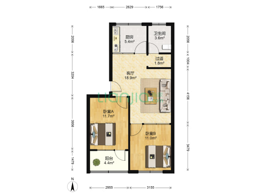 永安嘉园 2室1厅1卫 70平方