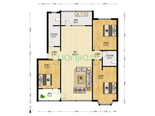洪家楼南路27号 3室1厅2卫 154平方