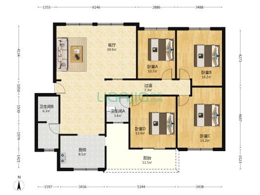 迎春路三段169号 4室1厅2卫 145平方