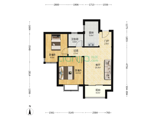 康苑居 2室1厅1卫 71平方