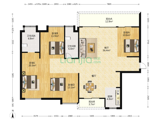 榕城江上图(灏云峯) 4室1厅2卫 180平方