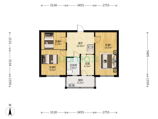 省农业厅宿舍 3室1厅1卫 61平方