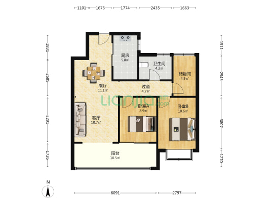 银洲春晓学府 2室2厅1卫 102平方