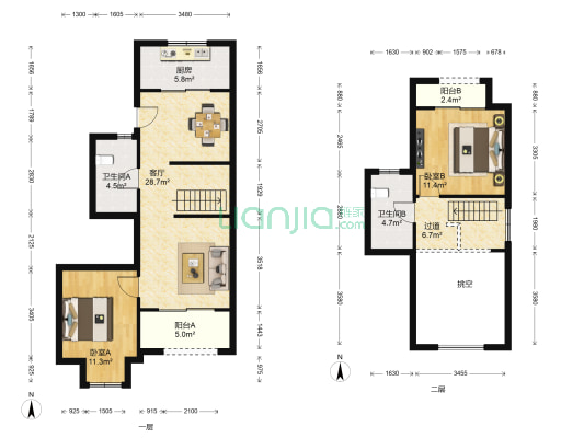孔雀雅园 2室1厅2卫 111平方