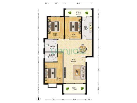 山水丽景 3室1厅2卫 132平方