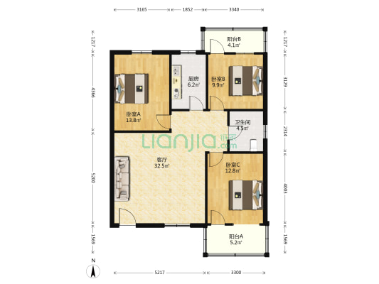 景园 3室1厅1卫 100平方