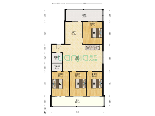 安康小区 4室2厅2卫 162平方