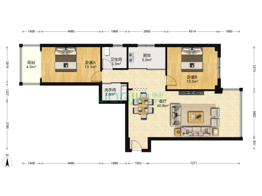 西津广场小区 2室1厅2卫 103平方