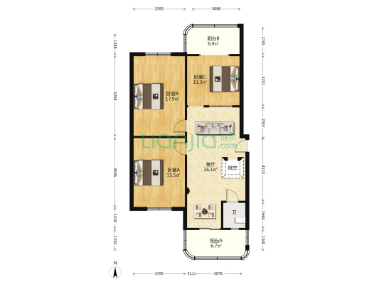正大艺苑 3室1厅1卫 96平方