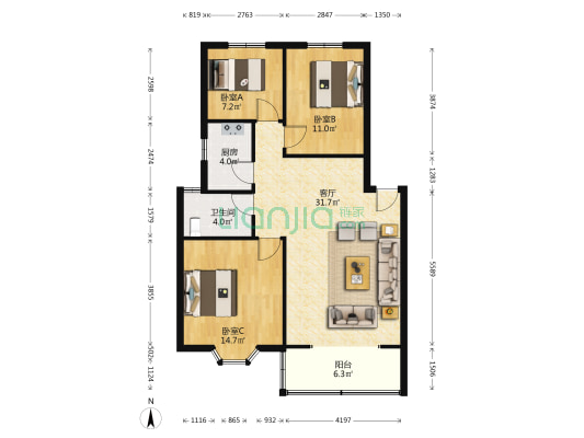 天泰雅居 3室1厅1卫 98平方