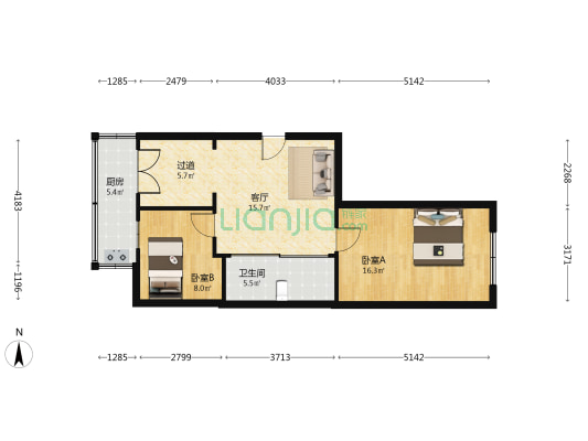 中国建设银行商住楼 2室1厅1卫 67平方