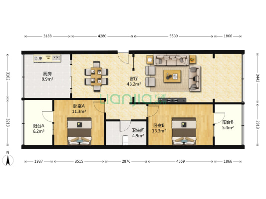 陇盛花园 2室1厅1卫 105平方