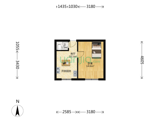 团结湖北四条 1室1厅1卫 34平方