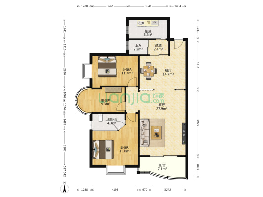 枫树园 3室2厅2卫 127平方