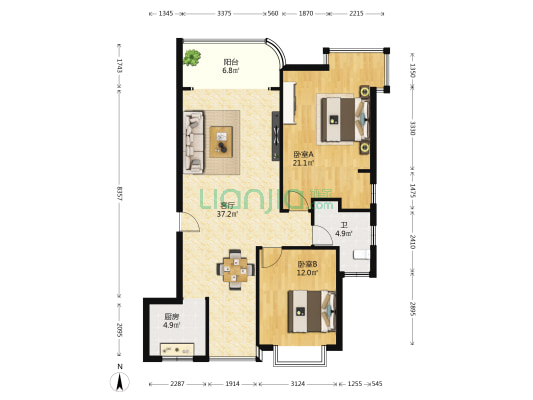 世纪海岸 2室1厅1卫 102平方