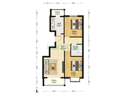 康泰园 2室1厅1卫 90平方