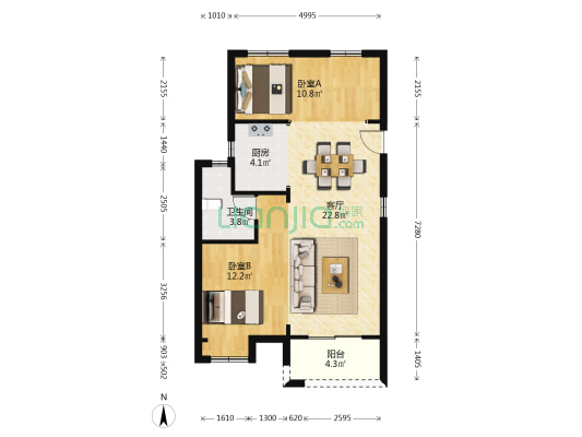 润泽华庭 2室1厅1卫 75平方
