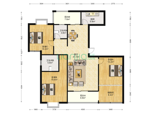 福侬庄园 3室1厅2卫 137平方
