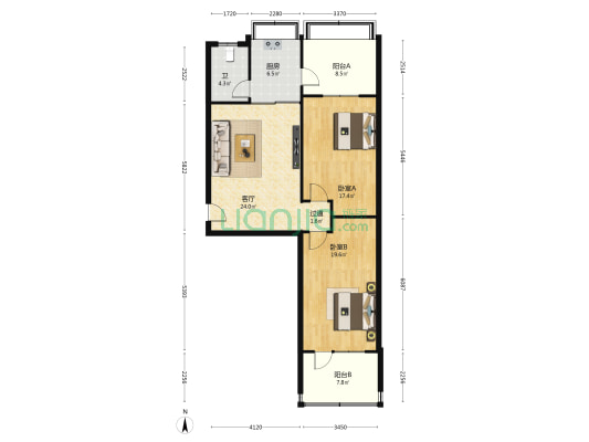 外贸宿舍 2室1厅1卫 96平方