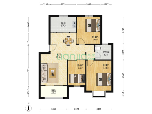 江南名苑 3室1厅1卫 97平方