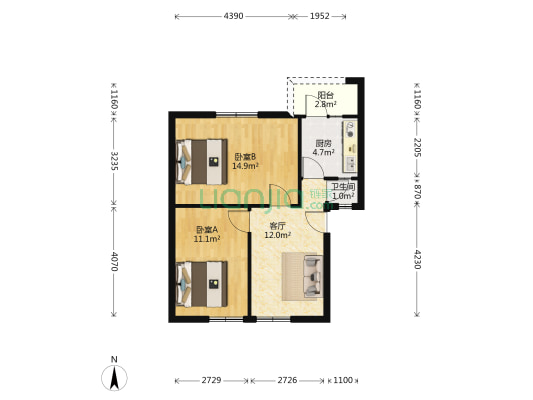 西城巷3号 2室1厅1卫 58平方