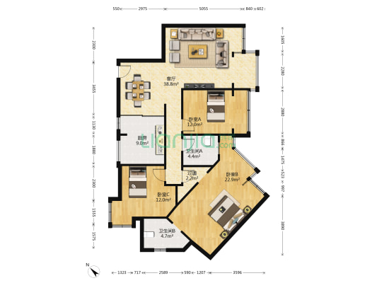 东骏湖景湾 3室1厅2卫 115平方