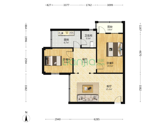 关围新村 2室2厅1卫 74平方