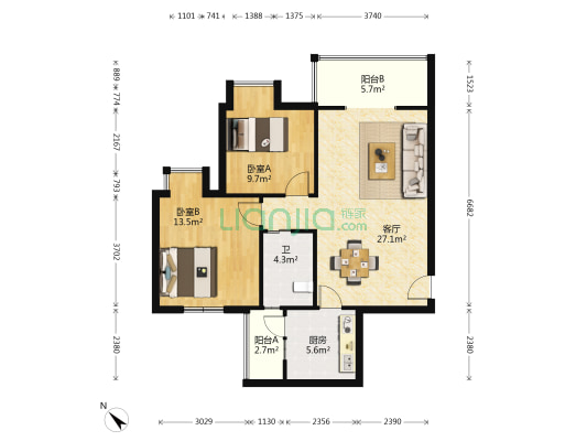 西映金沙 2室1厅1卫 85平方