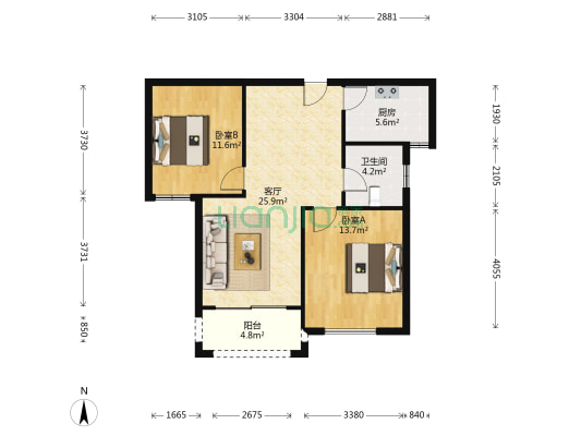 湖东景园红丰嘉苑 2室1厅1卫 88平方