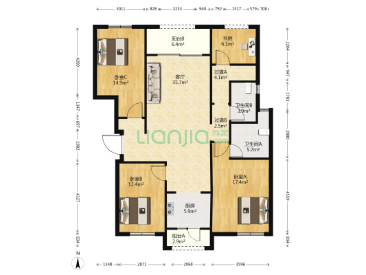 龙湖椿山2期1组团 4室1厅2卫 129平方