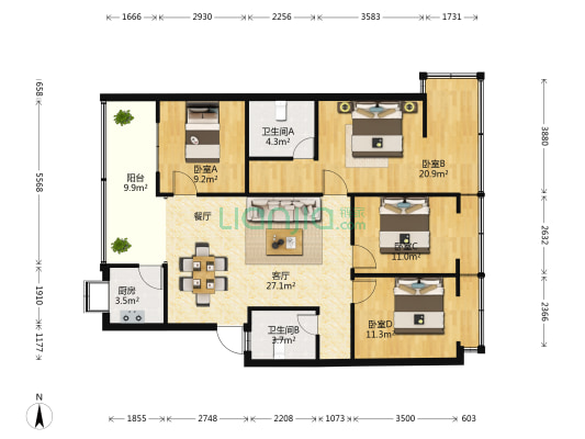 宏兴小区 4室1厅2卫 110平方