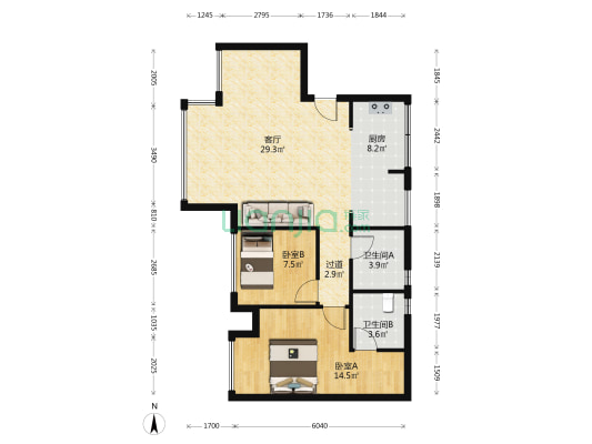 万科四季都会翠屿 2室1厅2卫 92平方