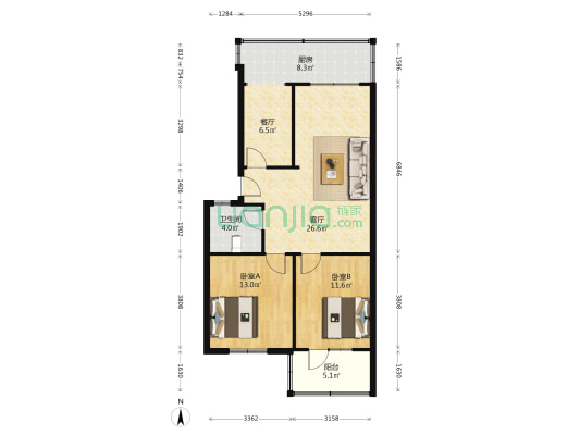 省建四公司宿舍 2室2厅1卫 85平方