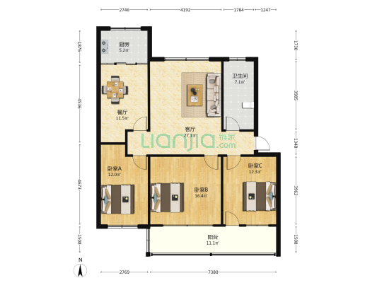 舜都花园(诸城市) 3室2厅1卫 124平方