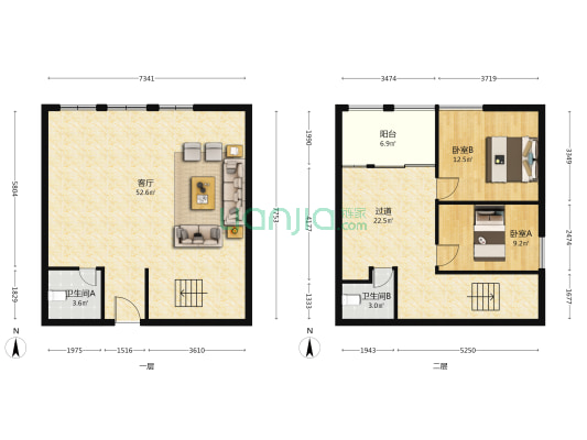 明悦臻爱城 2室1厅2卫 79平方