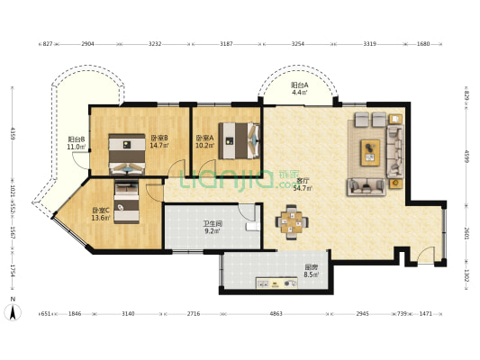 建设局小市建委大厦宿舍 3室1厅1卫 121平方
