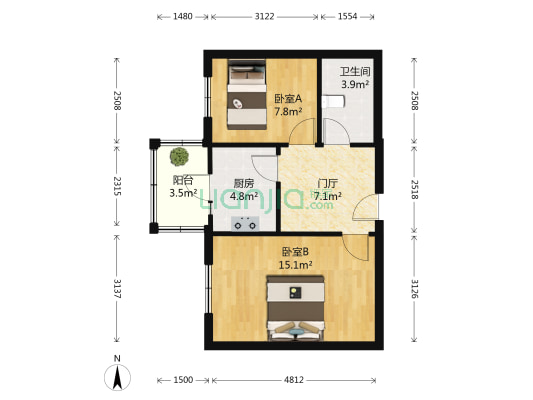 残联家属楼 2室0厅1卫 59平方