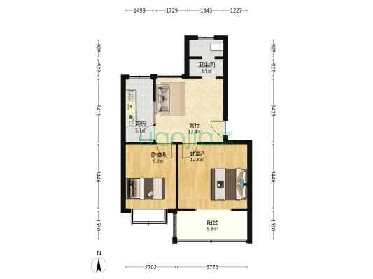 弘景新寓 2室1厅1卫 61平方