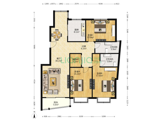 颐灏海怡名都 3室1厅2卫 155平方